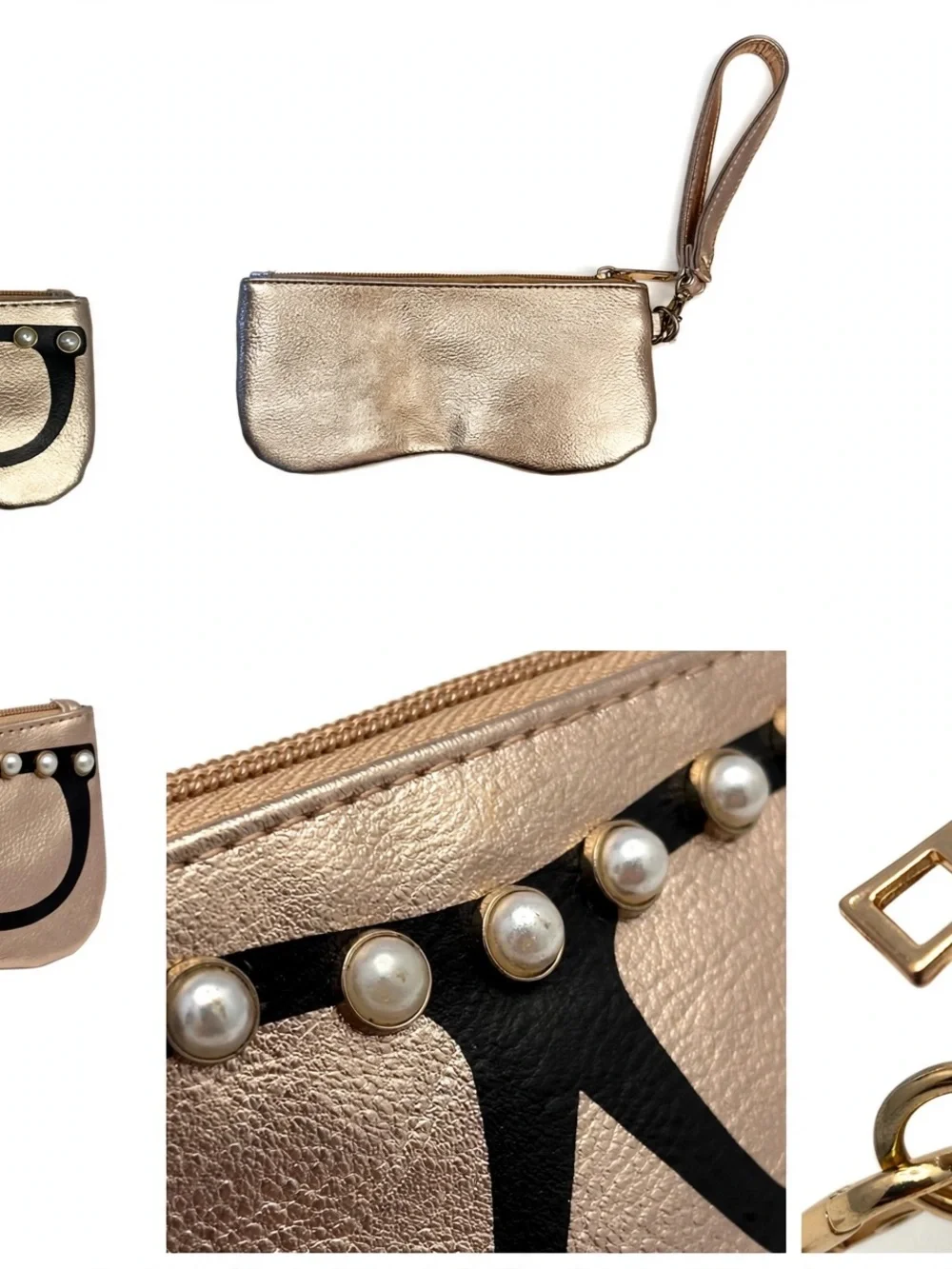 Pearl-Trim Metallic Pink Wristlet Sunglasses Pouch